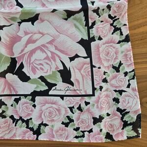 Vintage Ginnie Johansen Square Floral Rose Scarf Pastel Pink Black Signed
